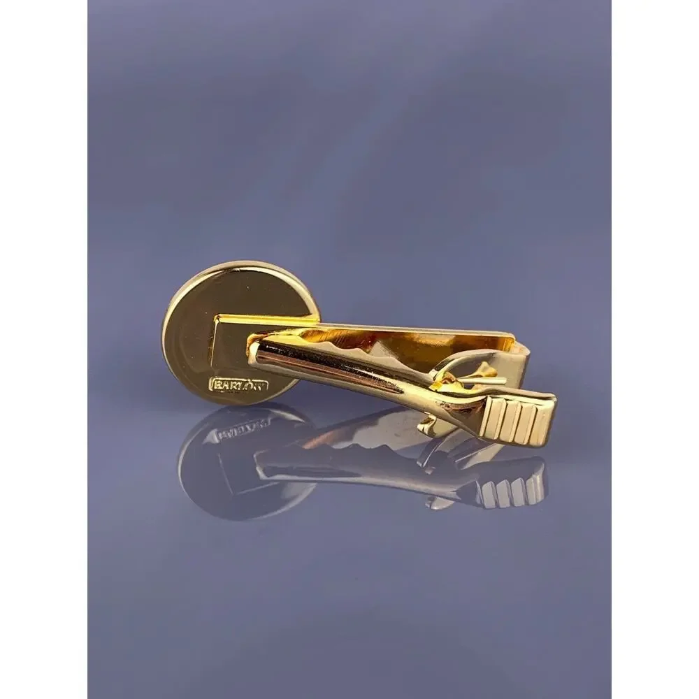 Etched Horse Head Tie Clip Bar Gold Plated Barlow Equestrian Race Left Vintage